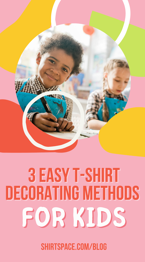 Kids decorating apparel having a great time in a colorful graphic.