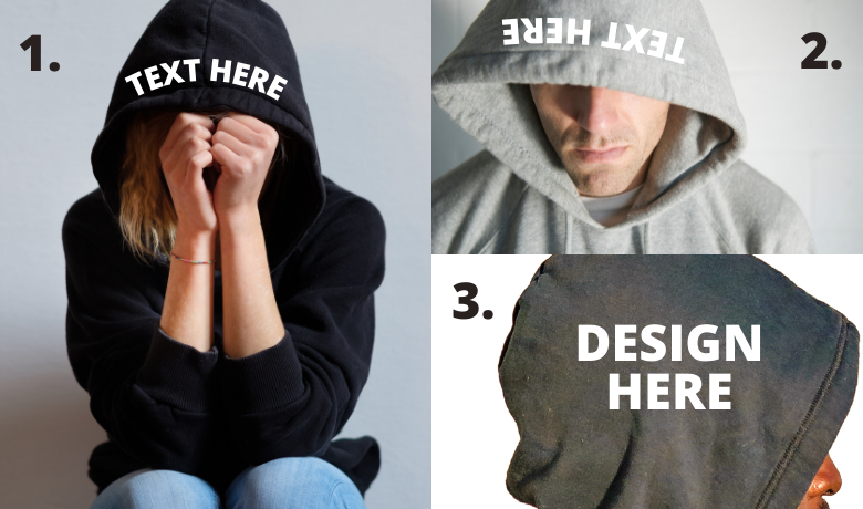 People wearing hoodies, demonstrating aesthetically pleasing areas that you can put designs, text or logo on the sweatshirt. 
