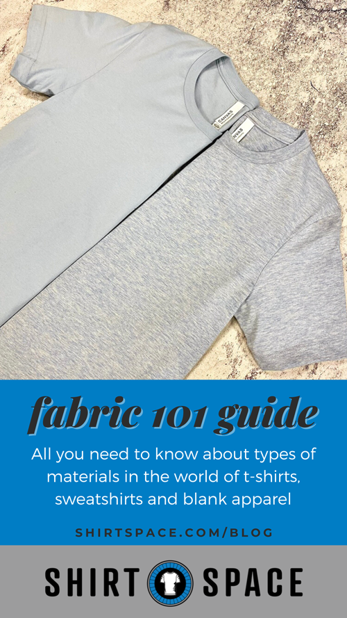 Bella+Canvas 3001C and 3001CVC tshirts folded in half and laying side by side in comparison. Fabric 101 Guide. All you need to know about types of materials in the world of t-shirt, sweatshirts and blank apparel.