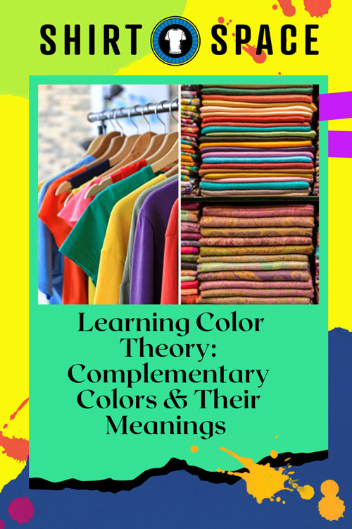 Colorful blank shirts hanging on a rack next to colorful bulk shirts folded neatly.