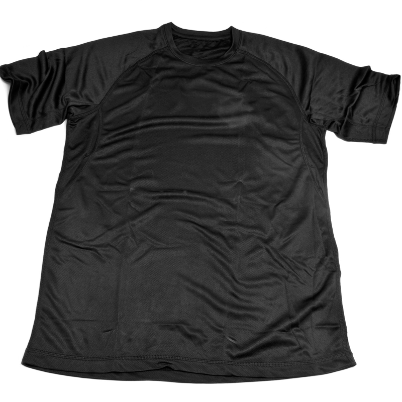 Lay down of a black polyester shirt