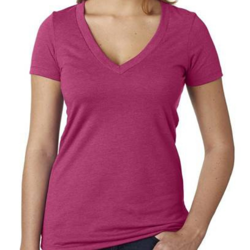 Next Level 6640 Ladies CVC Deep V Neck T Shirt in the color Raspberry