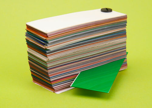 A stack of bright color swatches.