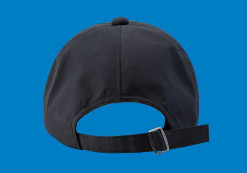Back view of a black hook and loop closure cap, available at ShirtSpace.