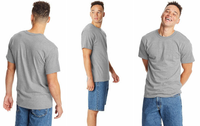 A man wearing the Hanes 518T tall Beefy-T in the color Ash.