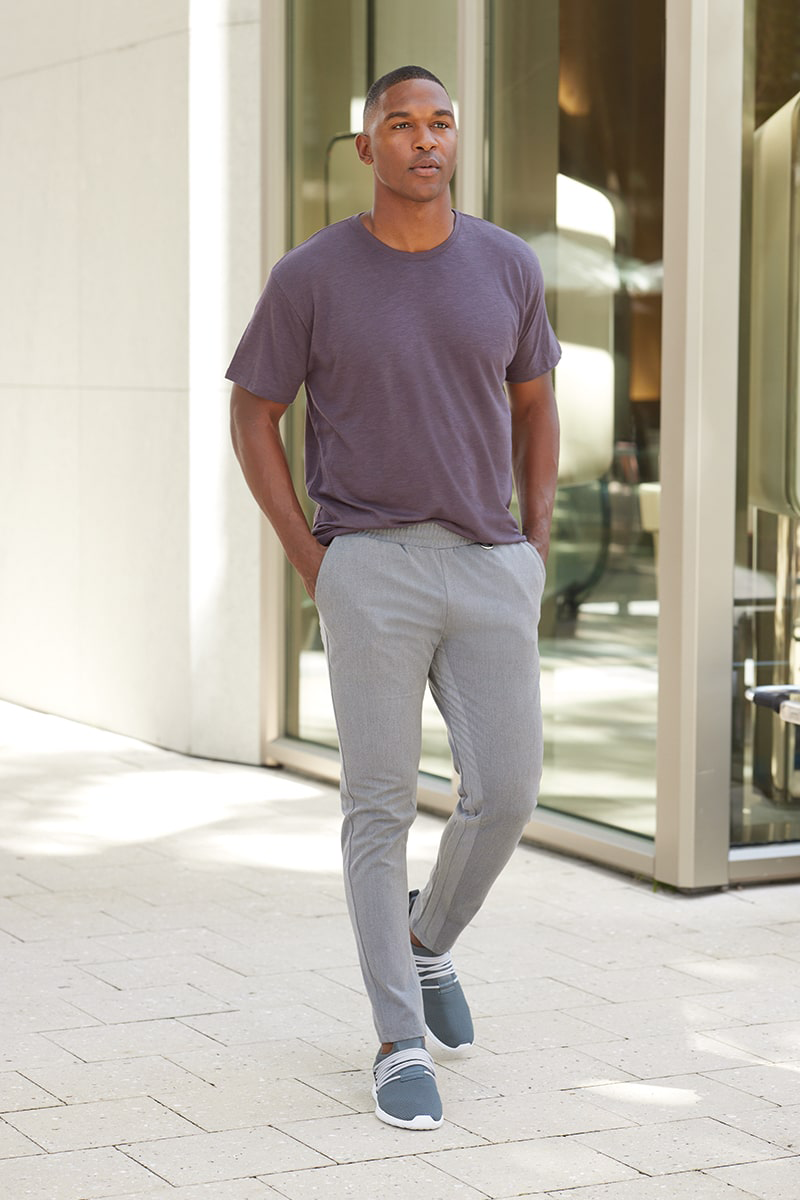 Man wearing the Platinum P601S in “Vino” by Delta Apparel from ShirtSpace.