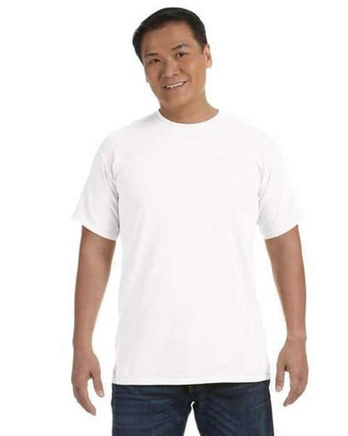 Man modeling the Comfort Colors C1717 Heavyweight Ringspun Cotton white t-shirt 