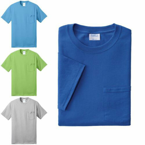 Port & Company PC55P pocket tees in the colors light blue, lime, ash and royal, available at ShirtSpace.  