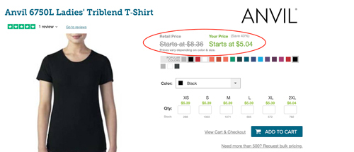 Anvil 6750L black ladies shirt on shirtspace.com