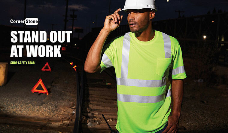 Stand out at work and shop Cornerstone high-vis safety gear, like the CS202 from ShirtSpace.