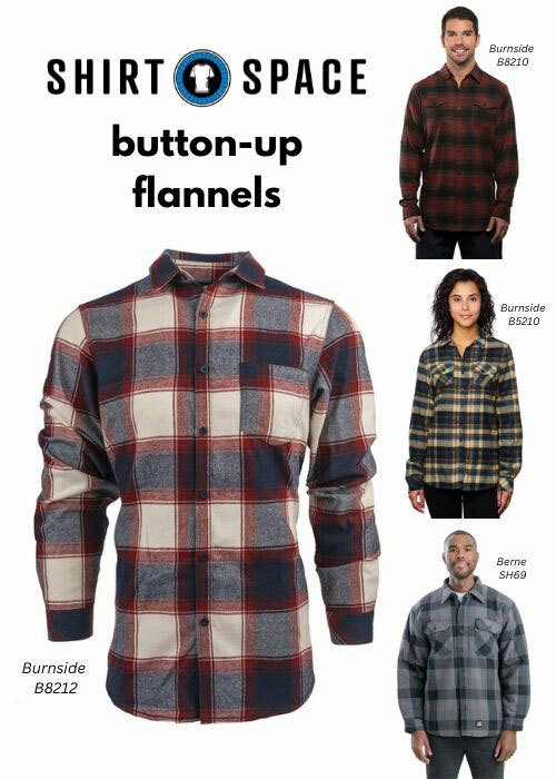 Popular button-up plaid flannel shirts from Burnside and Berne, available at ShirtSpace. 