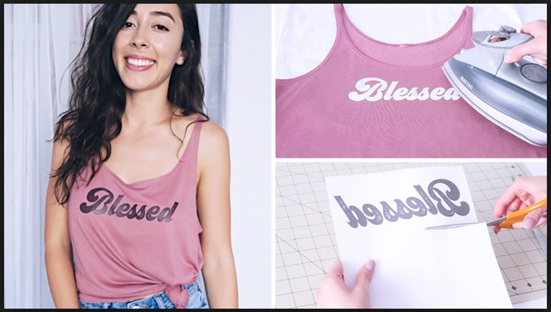 Girl wearing pink "blessed" tank top