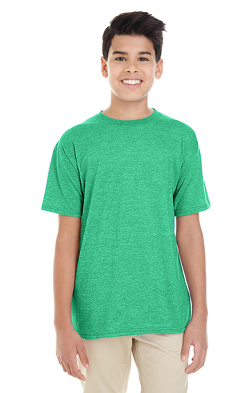 Boy wearing green Gildan G645B Youth Softstyle ® T-Shirt