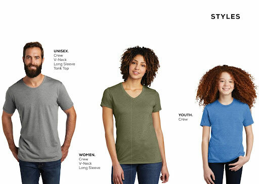 The different styles of unisex, women’s and youth  Allmade shirts available at ShirtSpace. 